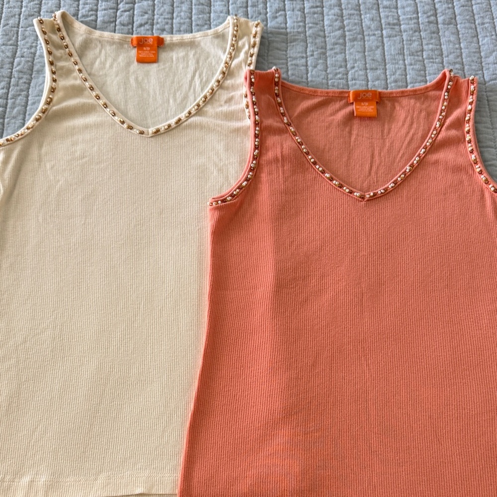 Joe Fresh Studded V-Neck Tank Tops — Cream and Coral